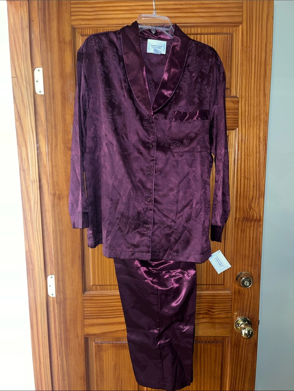 Satin Jacquard Two-Piece Pajama Set in Plum by Amanda Stewart Country